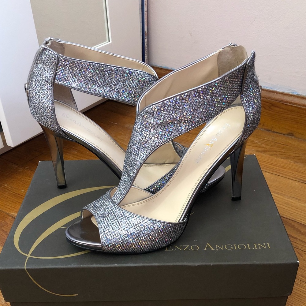 Sparkly silver strappy heels